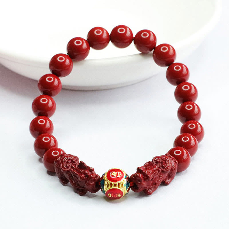 Wear FengShui Cinnabar Double PIXIU Keep Away Evil Spirits Bracelet