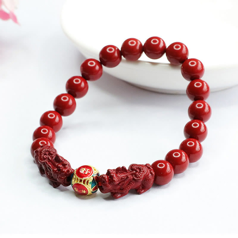 Wear FengShui Cinnabar Double PIXIU Keep Away Evil Spirits Bracelet