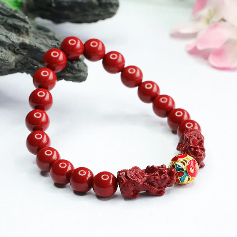 Wear FengShui Cinnabar Double PIXIU Keep Away Evil Spirits Bracelet