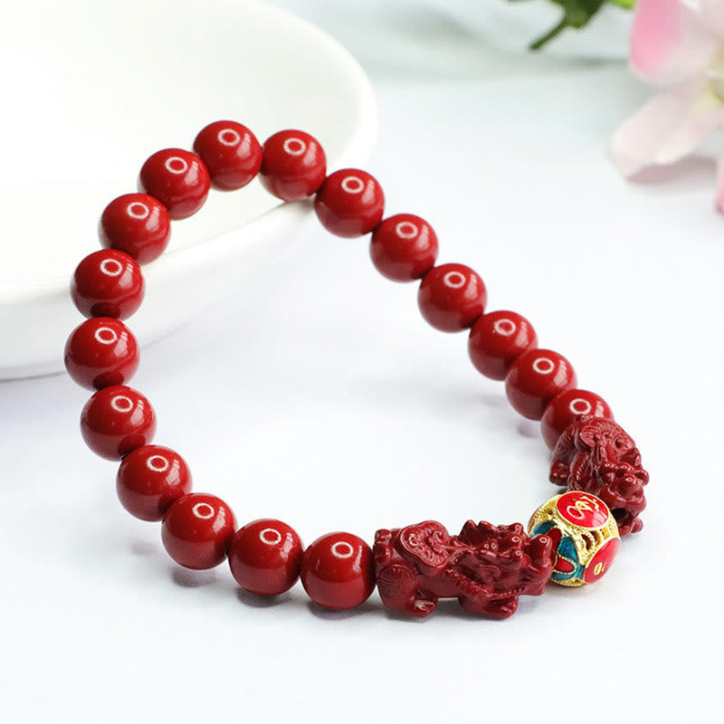 Wear FengShui Cinnabar Double PIXIU Keep Away Evil Spirits Bracelet