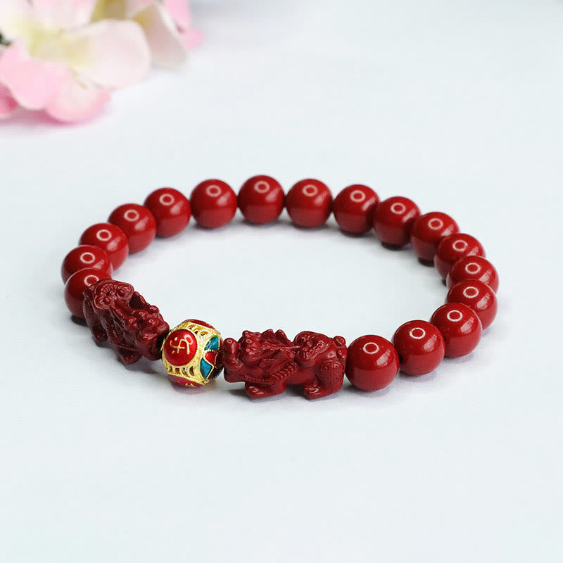 Wear FengShui Cinnabar Double PIXIU Keep Away Evil Spirits Bracelet