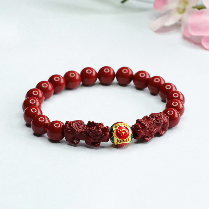 Wear FengShui Cinnabar Double PIXIU Keep Away Evil Spirits Bracelet