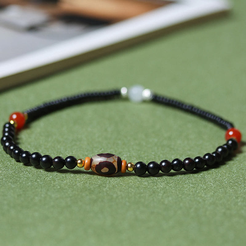 Wear FengShui Ebony Sandalwood Green Sandalwood Dzi Bead Balance Calm Double Wrap Bracelet
