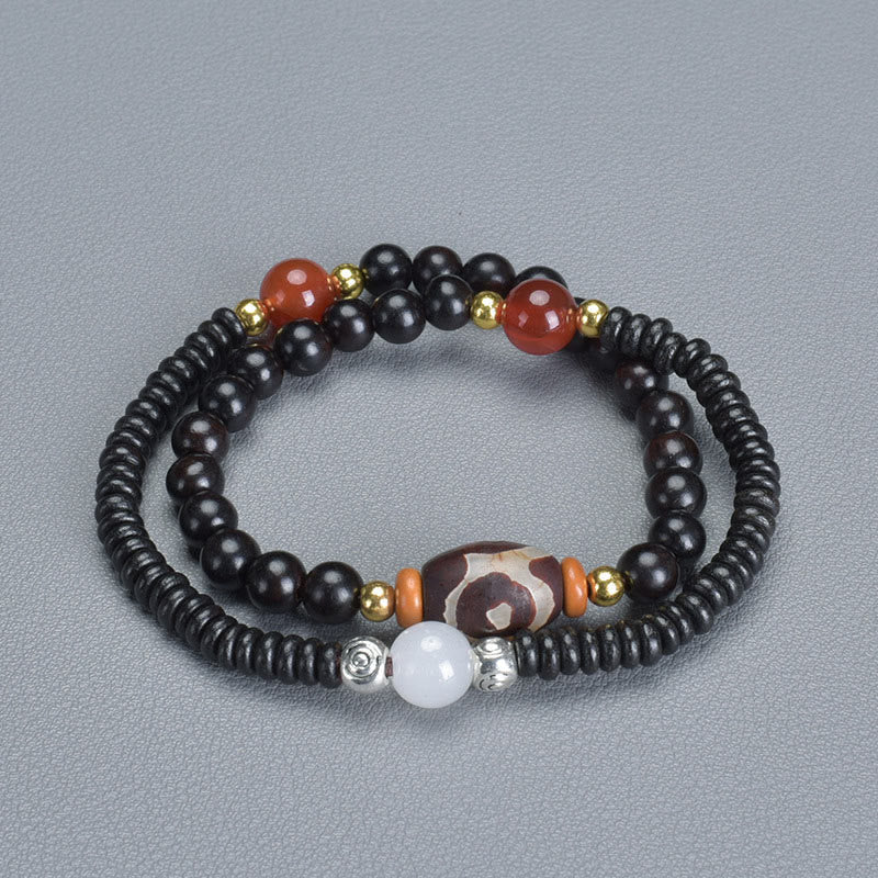 Wear FengShui Ebony Sandalwood Green Sandalwood Dzi Bead Balance Calm Double Wrap Bracelet
