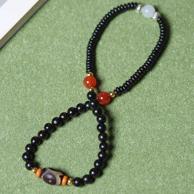 Wear FengShui Ebony Sandalwood Green Sandalwood Dzi Bead Balance Calm Double Wrap Bracelet