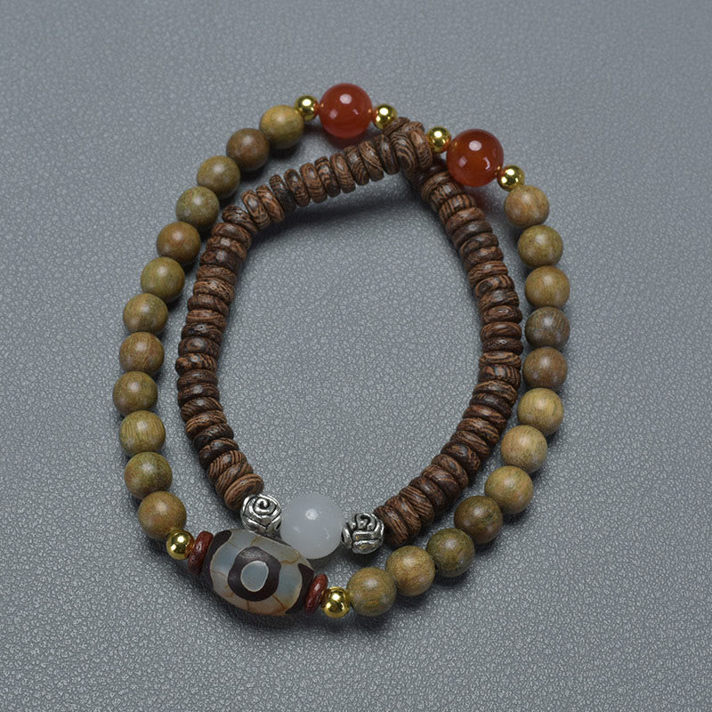 Wear FengShui Ebony Sandalwood Green Sandalwood Dzi Bead Balance Calm Double Wrap Bracelet