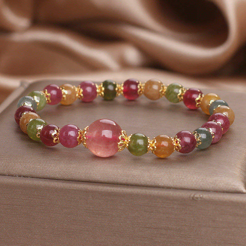 Wear FengShui Tourmaline Strawberry Quartz Wisdom Bracelet