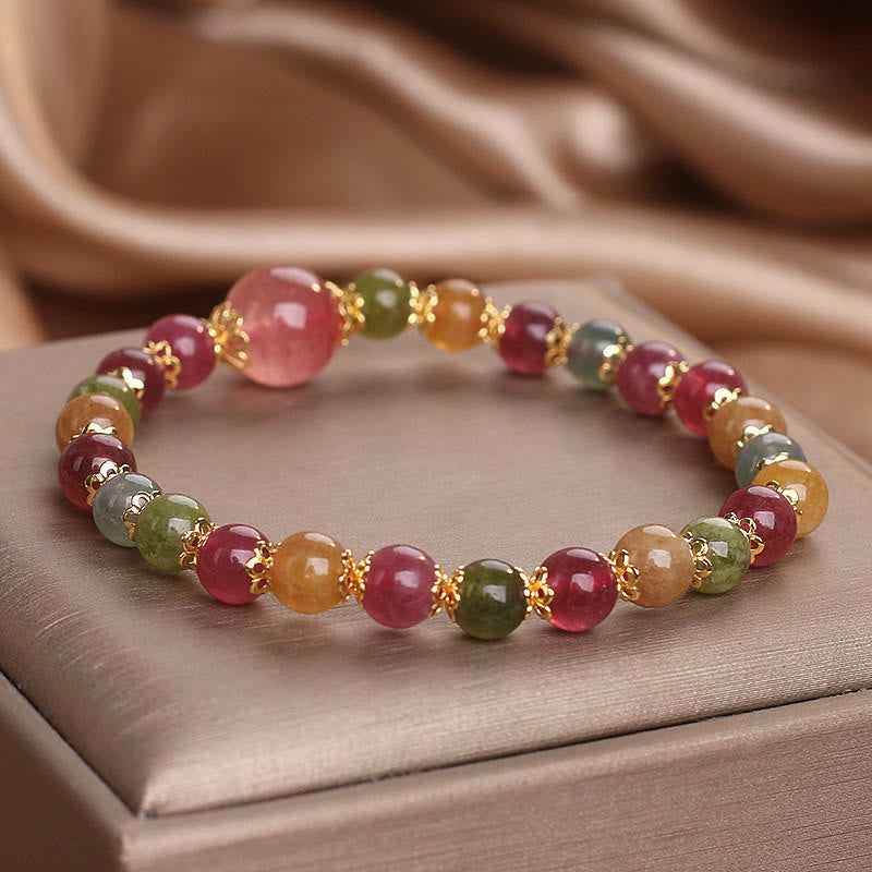 Wear FengShui Tourmaline Strawberry Quartz Wisdom Bracelet