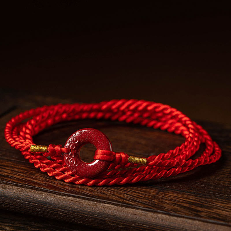 Wear FengShui Natural Cinnabar Peace Buckle Blessing Red String Belly Chain