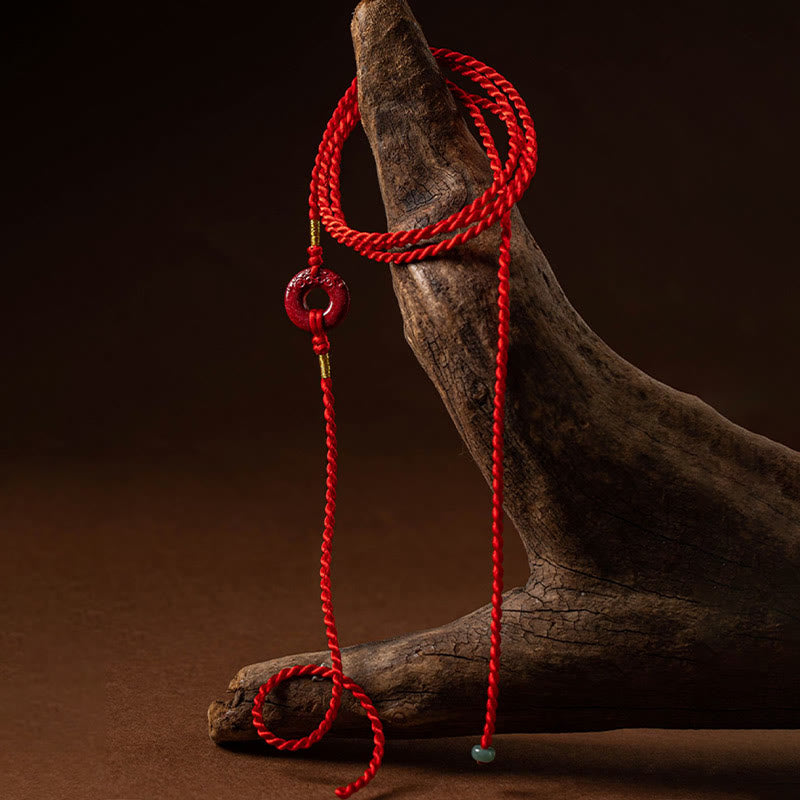 Wear FengShui Natural Cinnabar Peace Buckle Blessing Red String Belly Chain