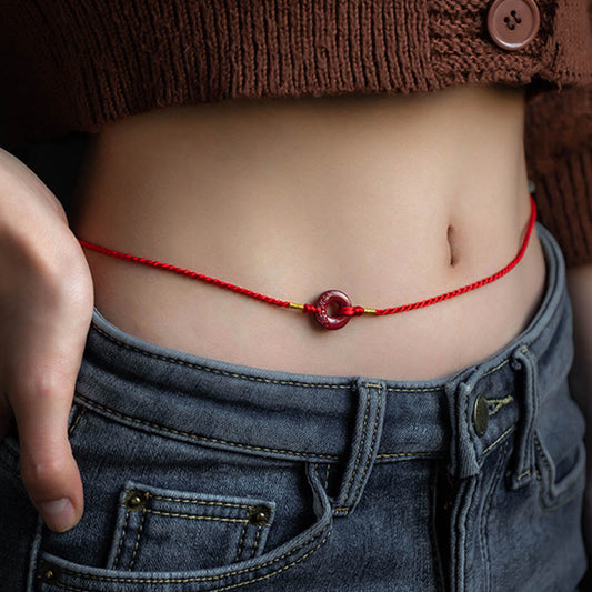 Wear FengShui Natural Cinnabar Peace Buckle Blessing Red String Belly Chain