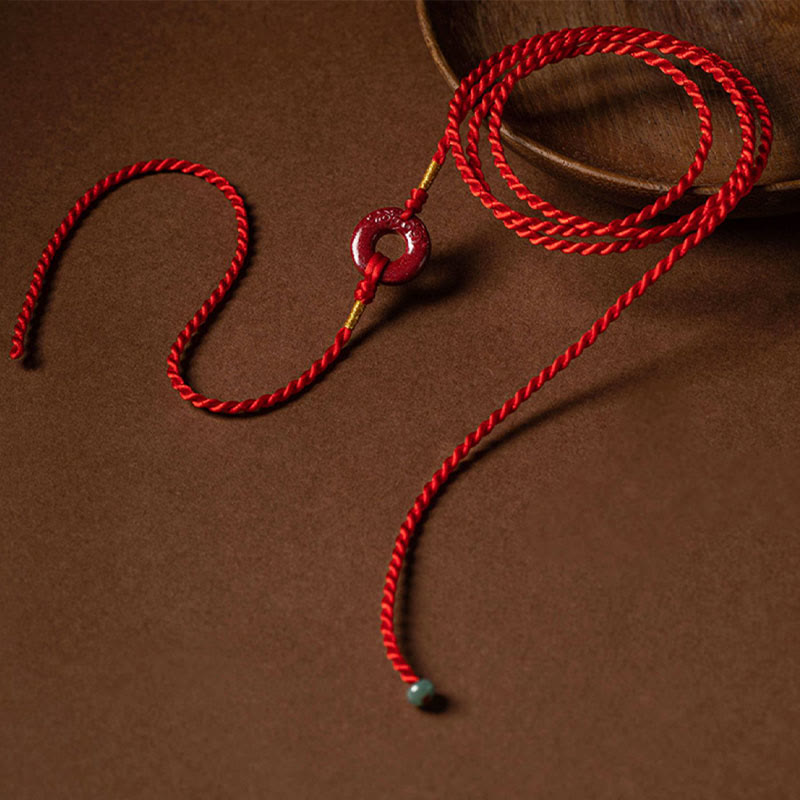 Wear FengShui Natural Cinnabar Peace Buckle Blessing Red String Belly Chain