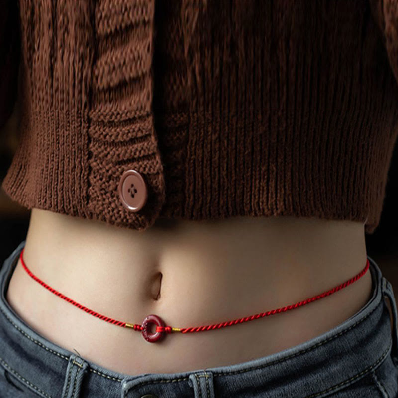 Wear FengShui Natural Cinnabar Peace Buckle Blessing Red String Belly Chain