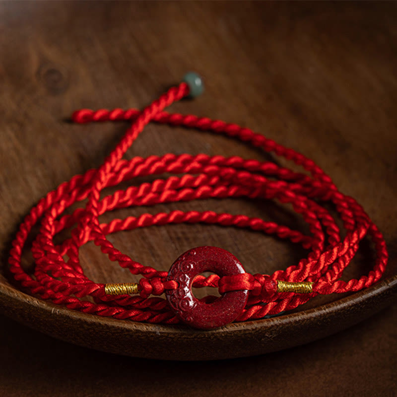 Wear FengShui Natural Cinnabar Peace Buckle Blessing Red String Belly Chain