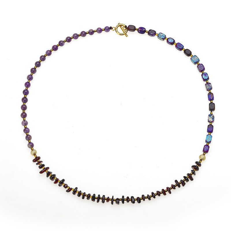 Wear FengShui Amethyst Garnet Emperor Stone Communication Triple Wrap Bracelet