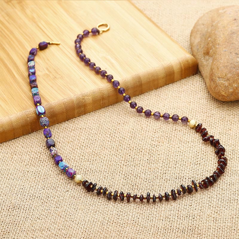 Wear FengShui Amethyst Garnet Emperor Stone Communication Triple Wrap Bracelet