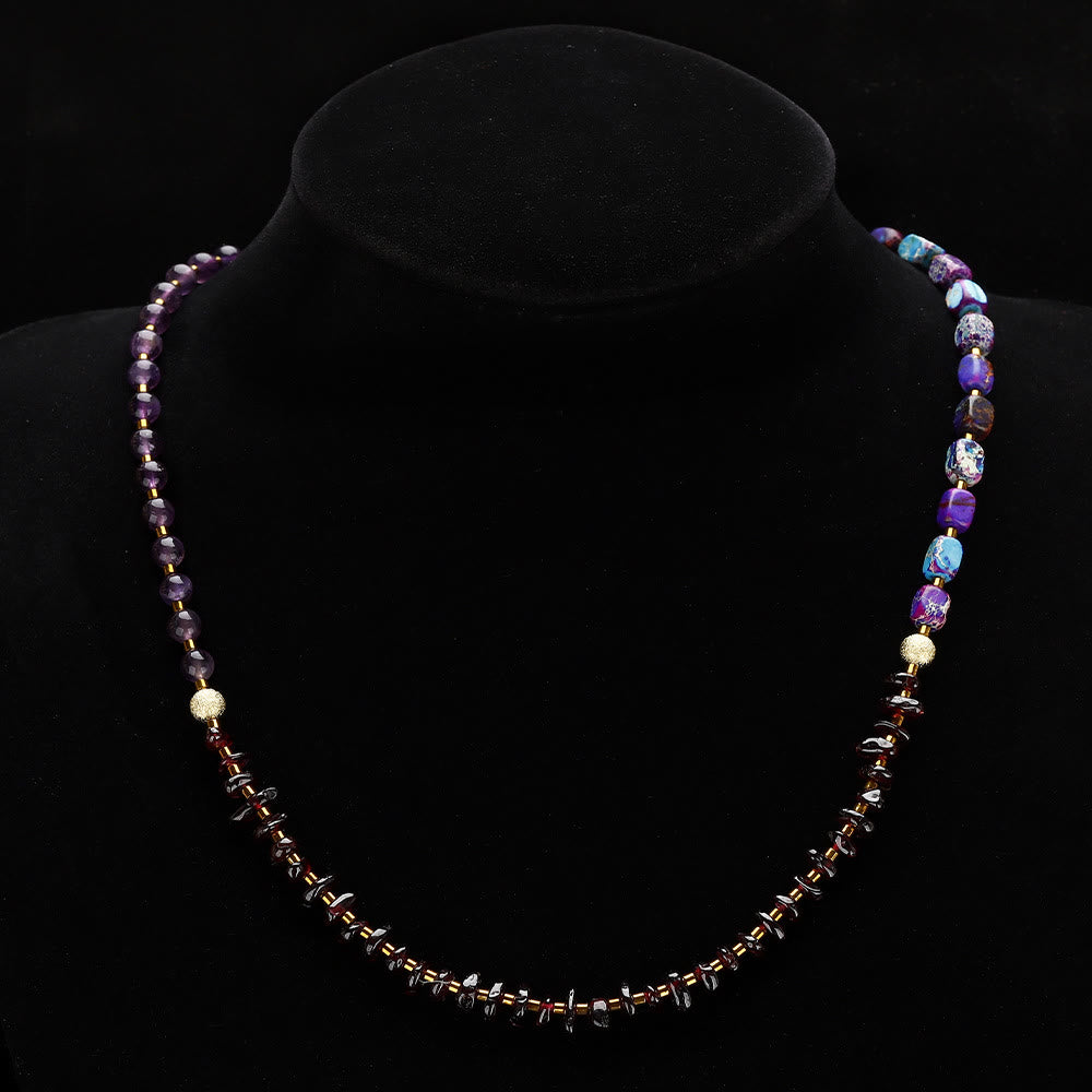 Wear FengShui Amethyst Garnet Emperor Stone Communication Triple Wrap Bracelet