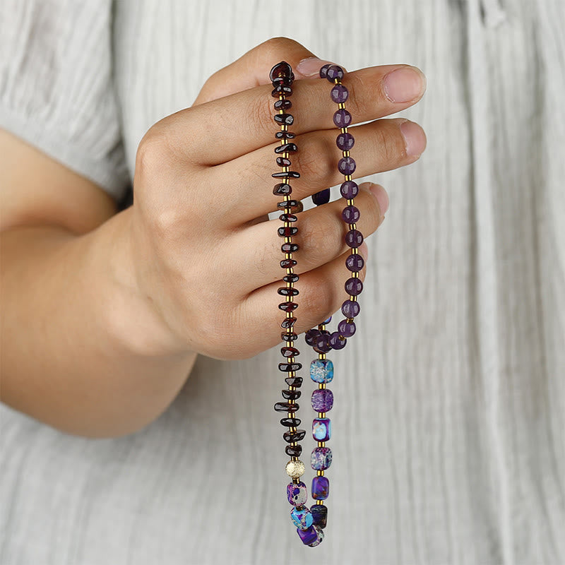 Wear FengShui Amethyst Garnet Emperor Stone Communication Triple Wrap Bracelet