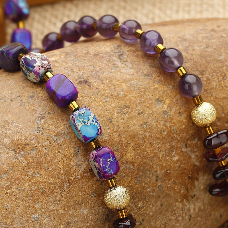 Wear FengShui Amethyst Garnet Emperor Stone Communication Triple Wrap Bracelet