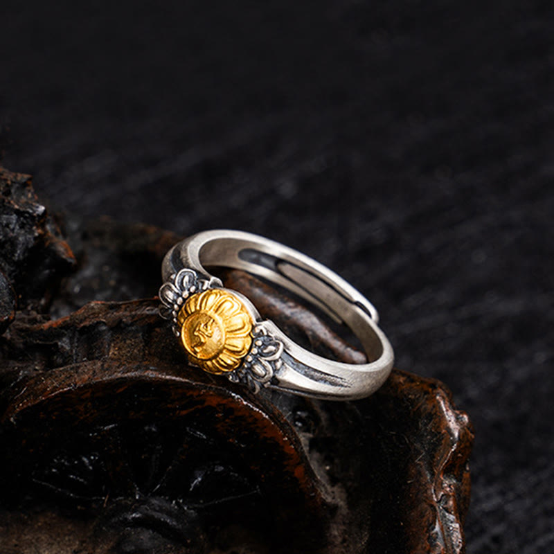 Wear FengShui 925 Sterling Silver Plated Gold Bodhisattva Tara Protection Adjustable Ring