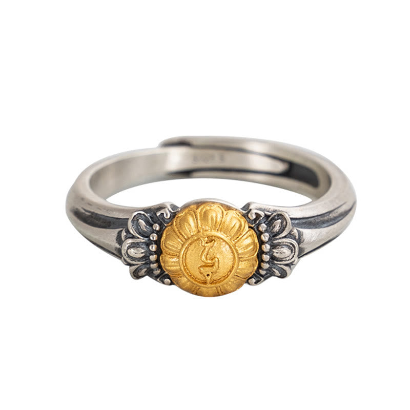 Wear FengShui 925 Sterling Silver Plated Gold Bodhisattva Tara Protection Adjustable Ring