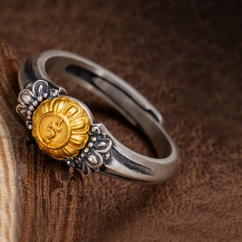 Wear FengShui 925 Sterling Silver Plated Gold Bodhisattva Tara Protection Adjustable Ring