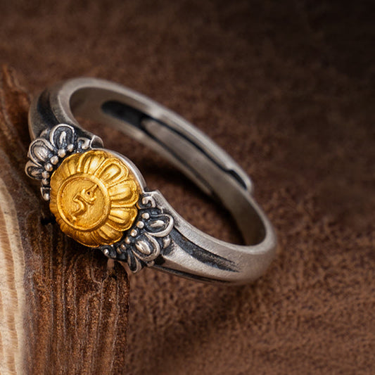 Wear FengShui 925 Sterling Silver Plated Gold Bodhisattva Tara Protection Adjustable Ring