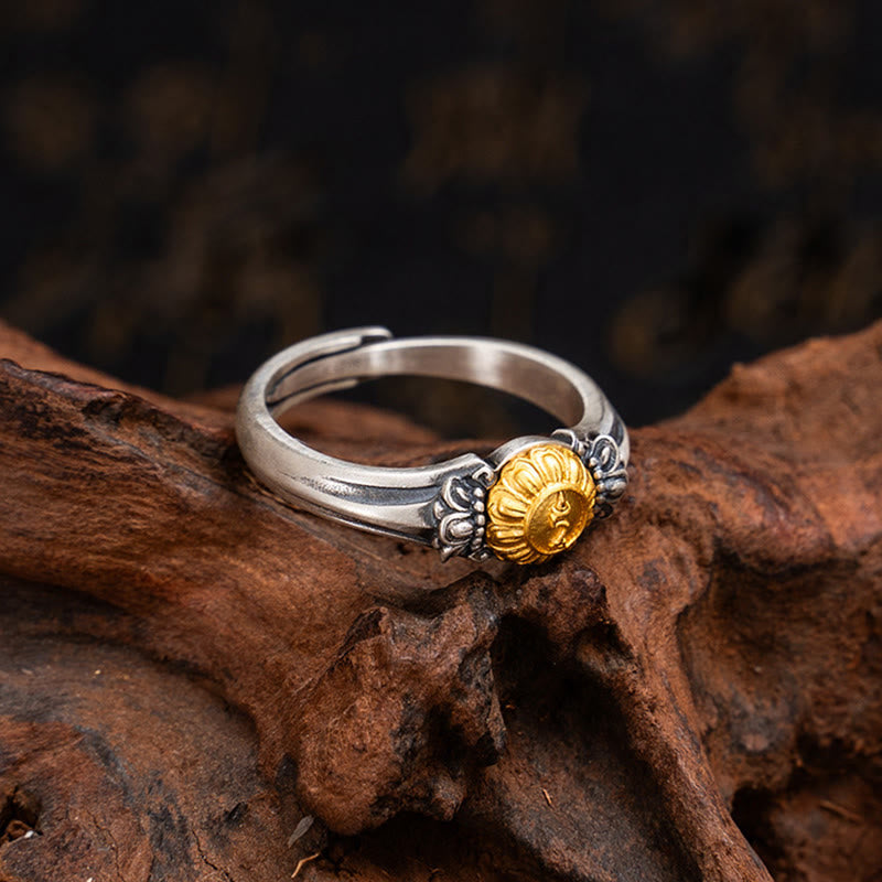 Wear FengShui 925 Sterling Silver Plated Gold Bodhisattva Tara Protection Adjustable Ring