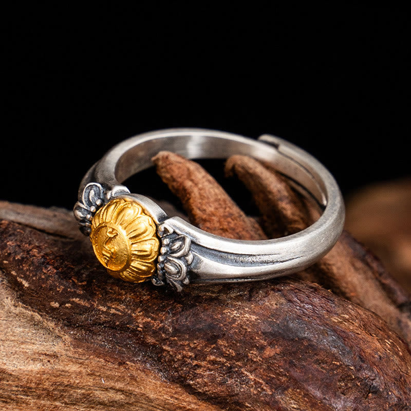Wear FengShui 925 Sterling Silver Plated Gold Bodhisattva Tara Protection Adjustable Ring