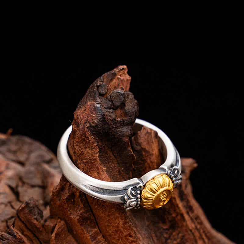 Wear FengShui 925 Sterling Silver Plated Gold Bodhisattva Tara Protection Adjustable Ring