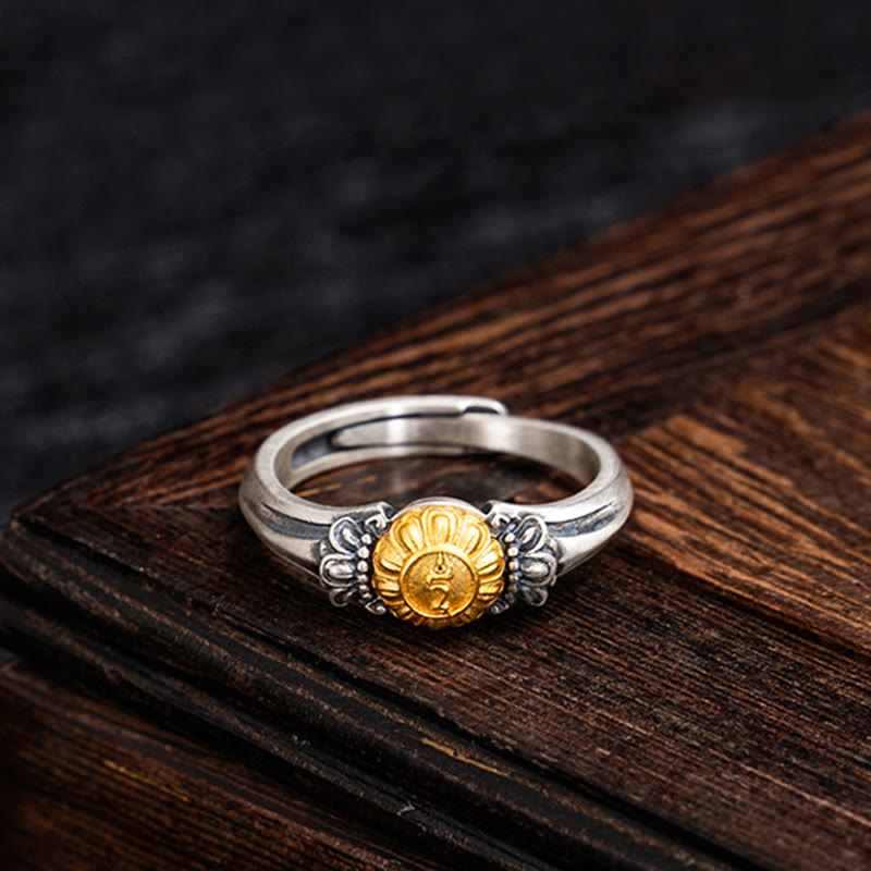 Wear FengShui 925 Sterling Silver Plated Gold Bodhisattva Tara Protection Adjustable Ring