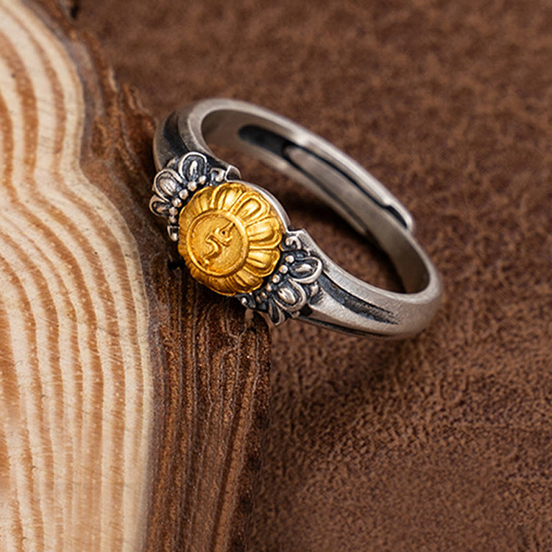 Wear FengShui 925 Sterling Silver Plated Gold Bodhisattva Tara Protection Adjustable Ring