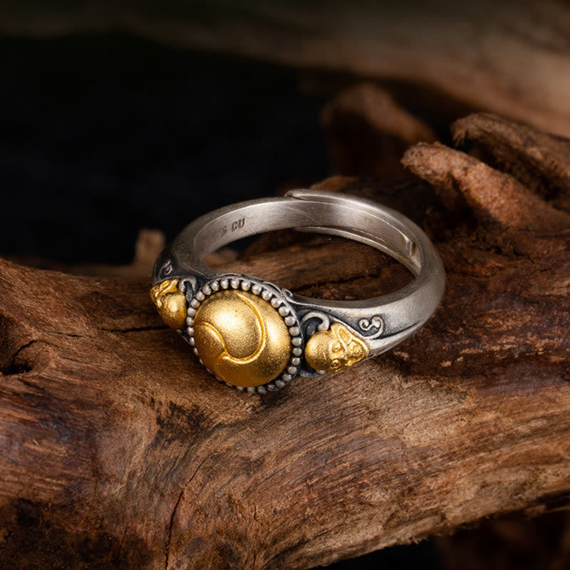 Wear FengShui 925 Sterling Silver Plated Gold Skeleton Balance Adjustable Ring