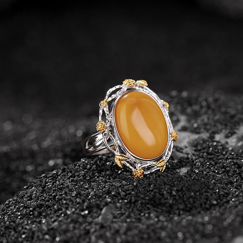 Wear FengShui 990 Sterling Silver Plated Gold Amber Focus Adjustable Ring