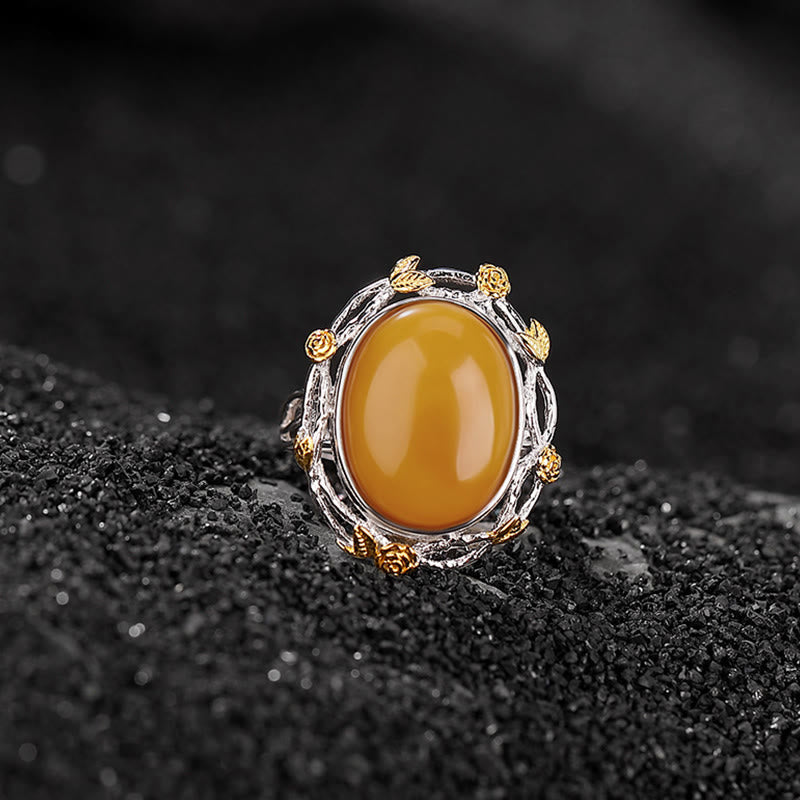 Wear FengShui 990 Sterling Silver Plated Gold Amber Focus Adjustable Ring