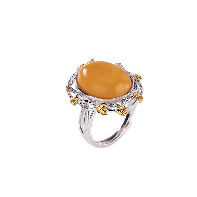 Wear FengShui 990 Sterling Silver Plated Gold Amber Focus Adjustable Ring