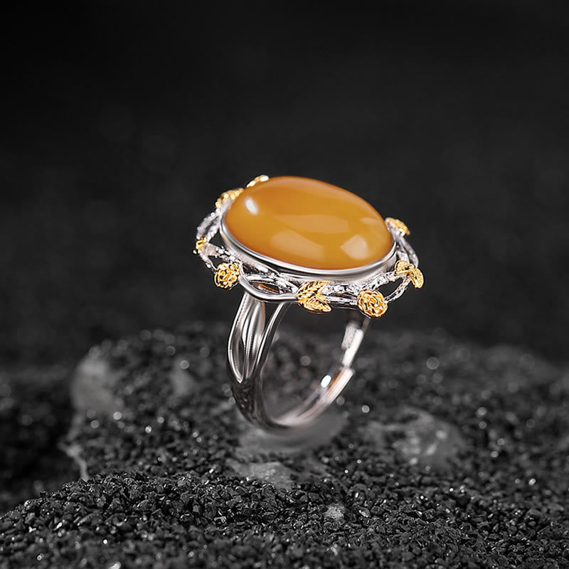 Wear FengShui 990 Sterling Silver Plated Gold Amber Focus Adjustable Ring