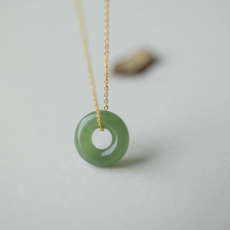 Wear FengShui 925 Sterling Silver Plated Gold Hetian Jade Peace Buckle Necklace Pendant