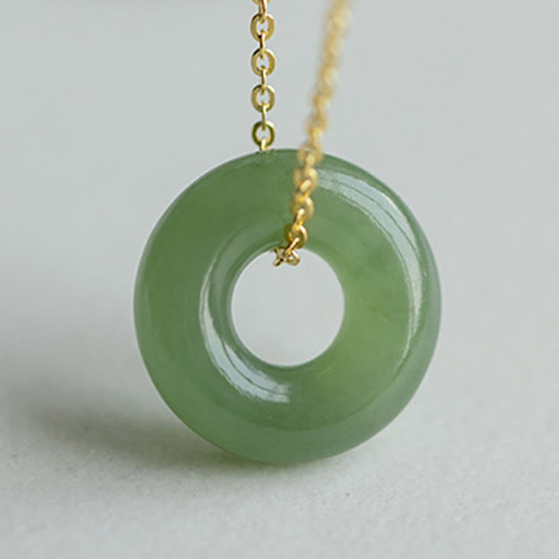 Wear FengShui 925 Sterling Silver Plated Gold Hetian Jade Peace Buckle Necklace Pendant