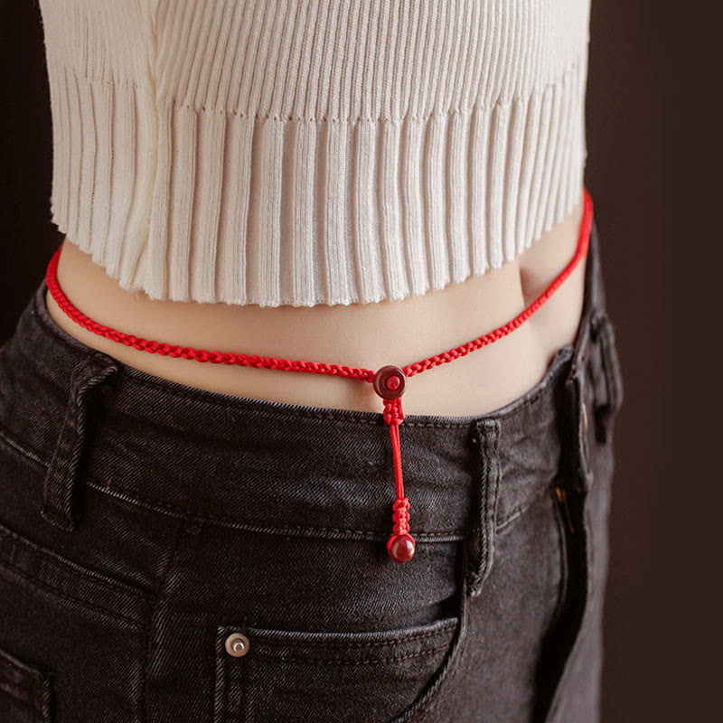 Wear FengShui Natural Cinnabar Calm Blessing Red String Belly Chain