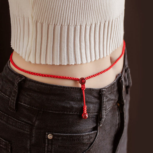Wear FengShui Natural Cinnabar Calm Blessing Red String Belly Chain
