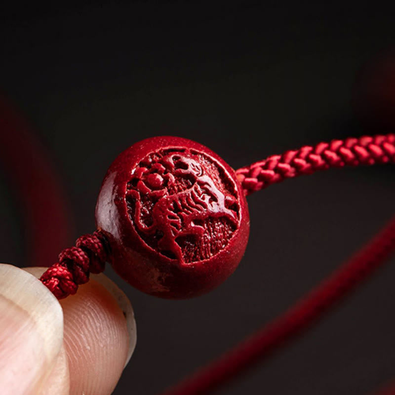 Wear FengShui Natural Cinnabar Chinese Zodiac Gourd Calm Blessing Red String Belly Chain