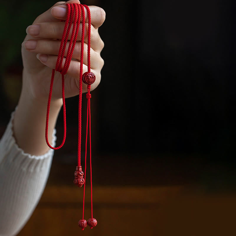 Wear FengShui Natural Cinnabar Chinese Zodiac Gourd Calm Blessing Red String Belly Chain