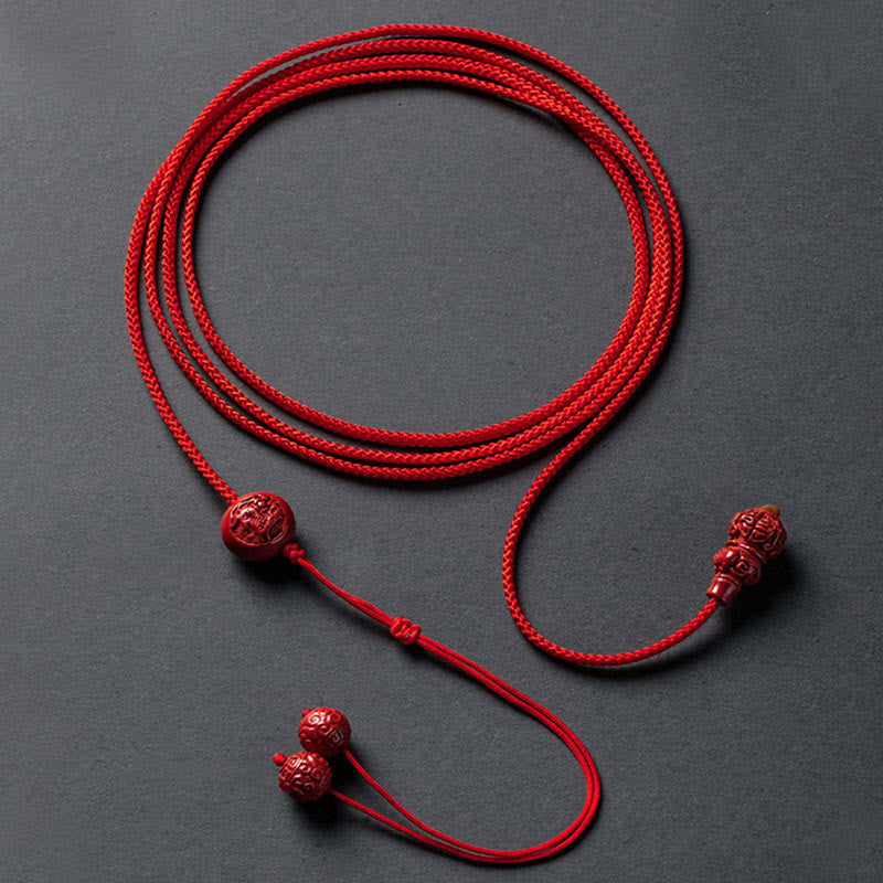 Wear FengShui Natural Cinnabar Chinese Zodiac Gourd Calm Blessing Red String Belly Chain
