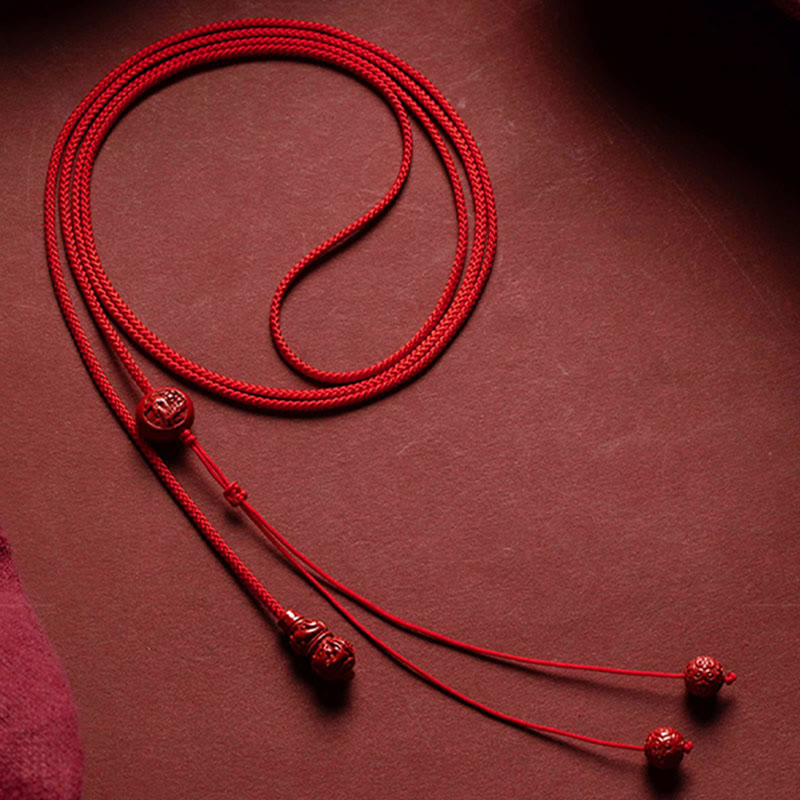 Wear FengShui Natural Cinnabar Chinese Zodiac Gourd Calm Blessing Red String Belly Chain