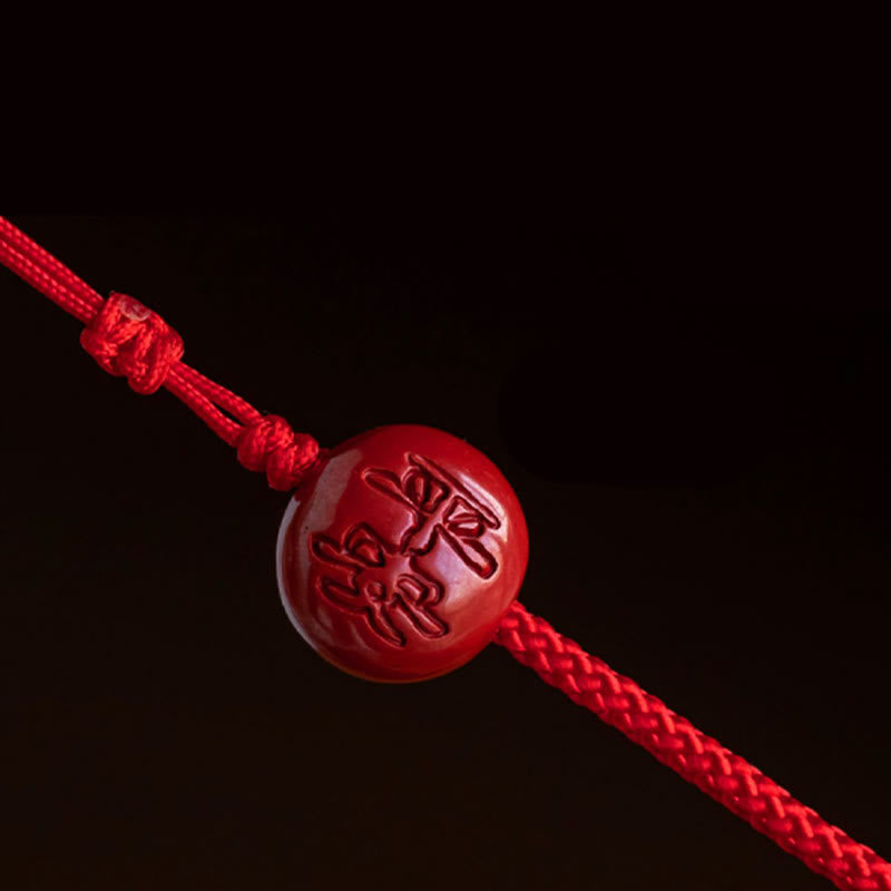 Wear FengShui Natural Cinnabar Chinese Zodiac Gourd Calm Blessing Red String Belly Chain