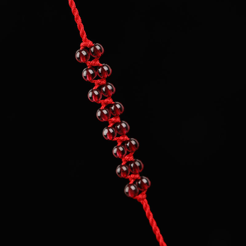 Wear FengShui Chinese Zodiac Natural Garnet Peace Buckle Blessing Red String Belly Chain