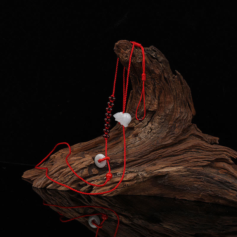 Wear FengShui Chinese Zodiac Natural Garnet Peace Buckle Blessing Red String Belly Chain