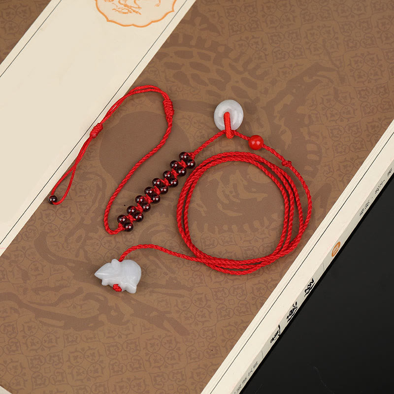 Wear FengShui Chinese Zodiac Natural Garnet Peace Buckle Blessing Red String Belly Chain