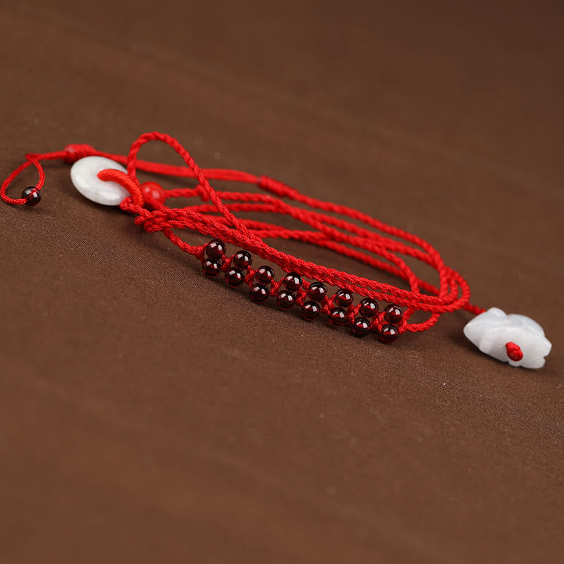 Wear FengShui Chinese Zodiac Natural Garnet Peace Buckle Blessing Red String Belly Chain
